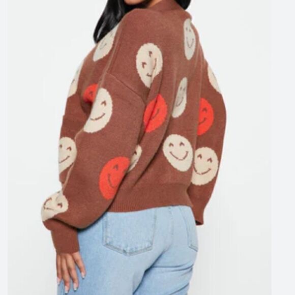 Forever 21 smiling face heavy thicker brown cardigan sweater - Picture 2 of 5